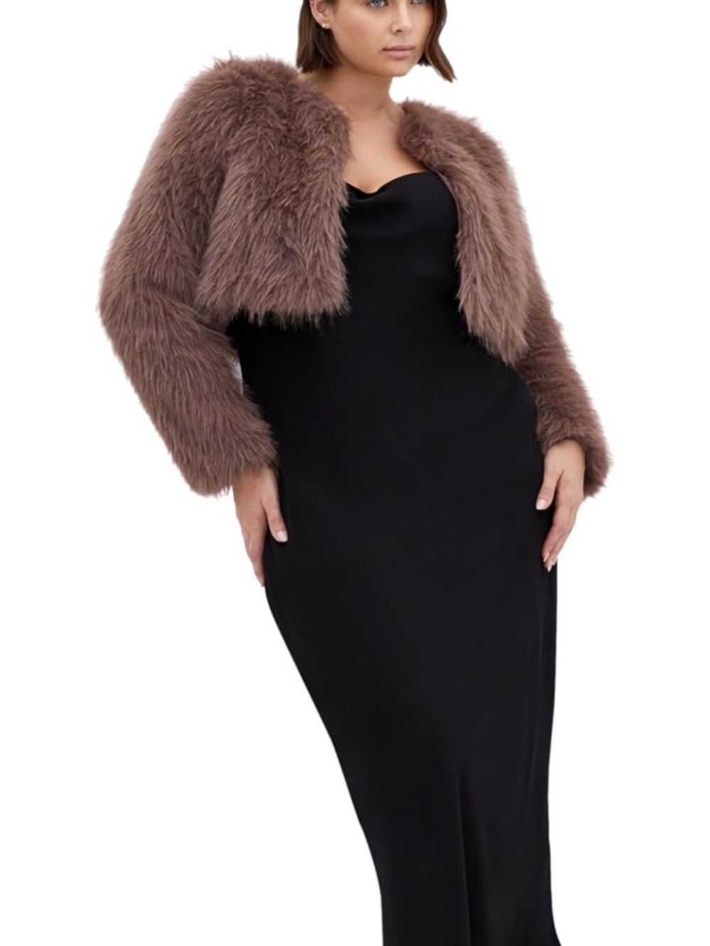 City Chic ‘Angelica’ Faux Fur Truffle Brown Cropped Jacket Size 16 New w/tags